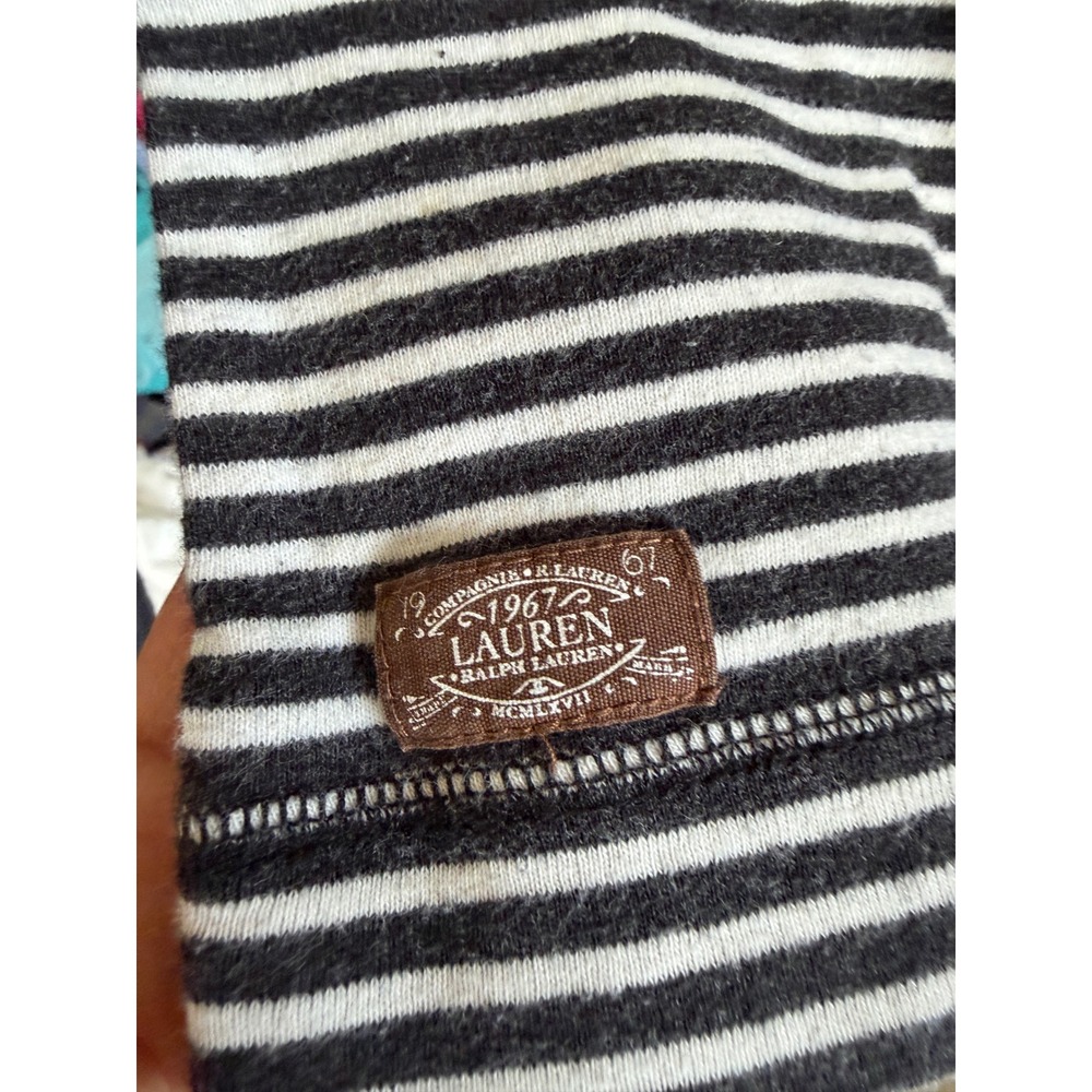 Lauren Ralph Lauren Top Womens Small Black White Striped Elbow Patch Equestrian - Picture 6 of 9